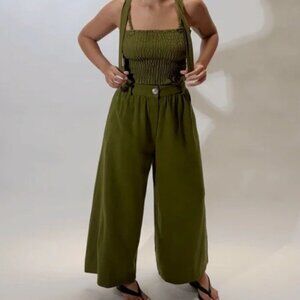 Fashion Brand Company Wide Leg Linen Pants w/ Suspenders - Size Large